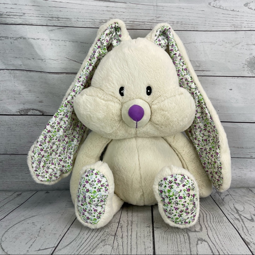 Sound N Light Beige Easter Bunny Plush Stuffed Animal Floppy Floral Ears & Feet